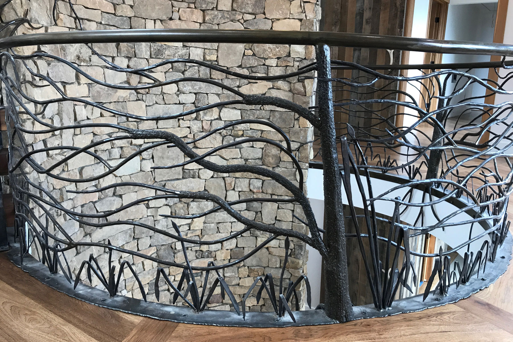 Detail view of custom metal work stairwell design