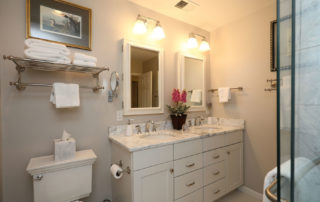 Marble vanity in mountain home bathroom remodel