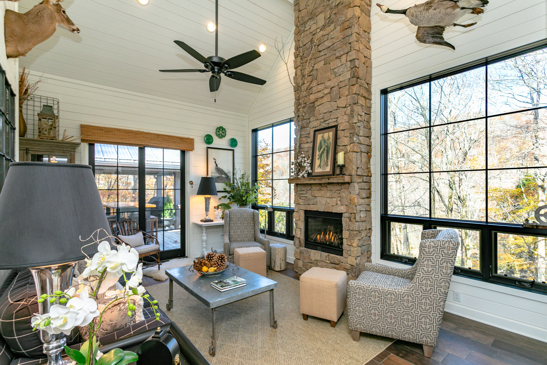 Beautiful Mars Hill room addition with stone fireplace