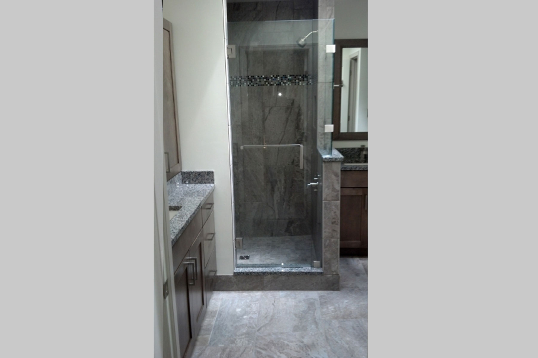 Master bath remodel with new shower and two vanities