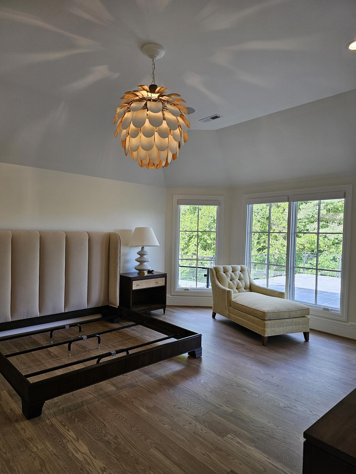 Vaulted ceiling treatment in master suite.