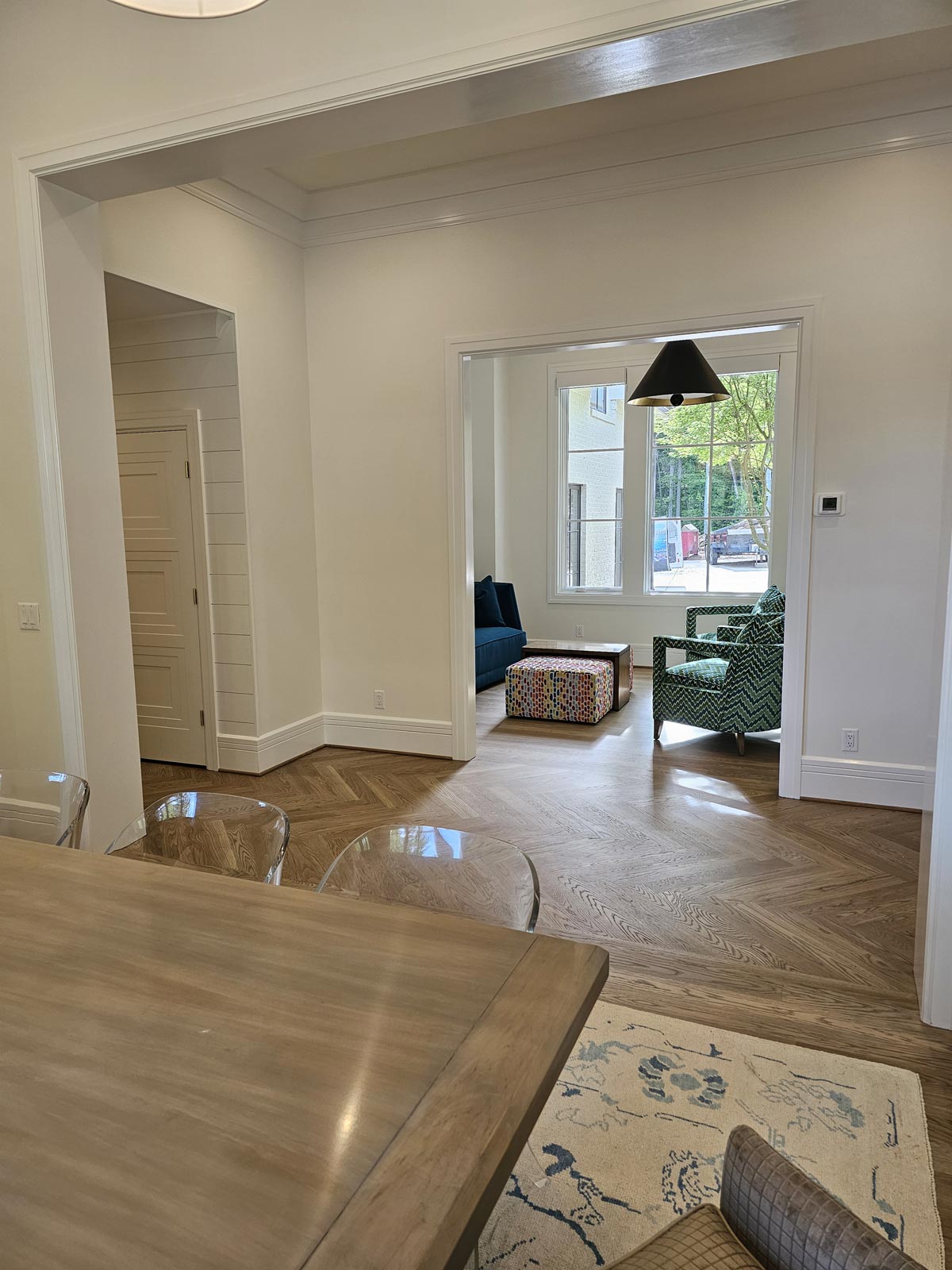 Herringbone pattern detail in flooring 