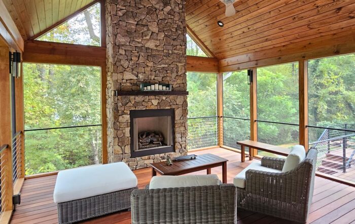 Warm wood in new covered deck in mountain home in Hendersonville